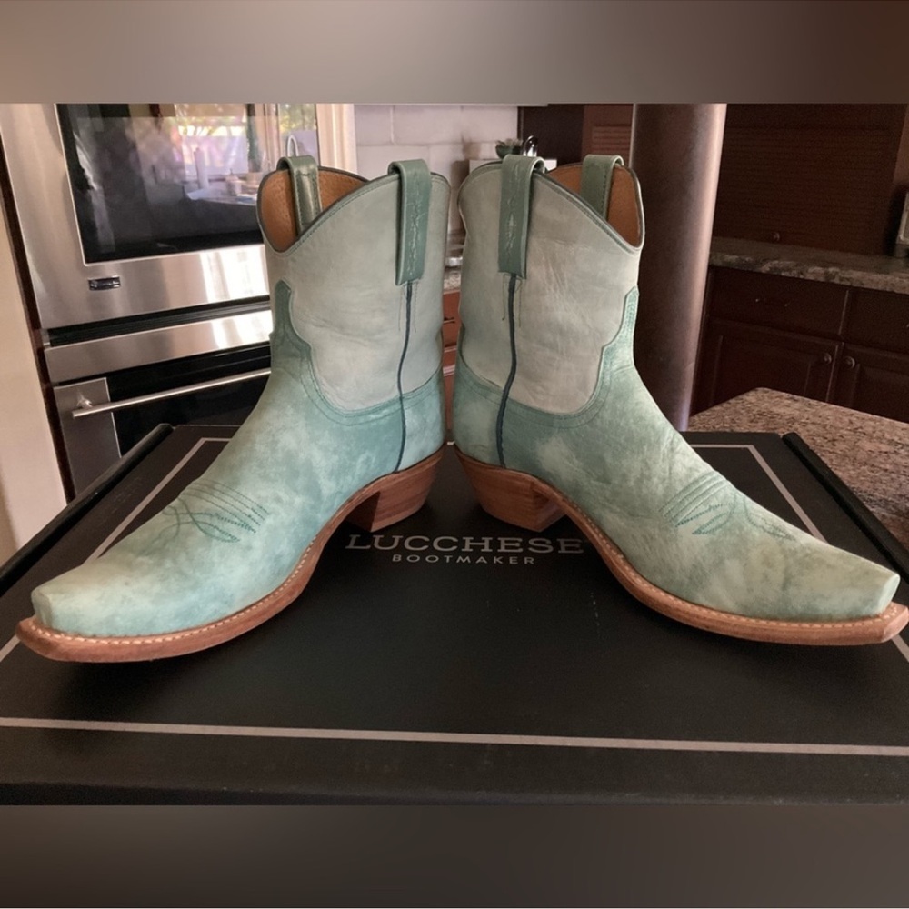 RARE Lucchese Bootmaker Gaby Turquoise Cowboy Boots. Handmade in the USA.